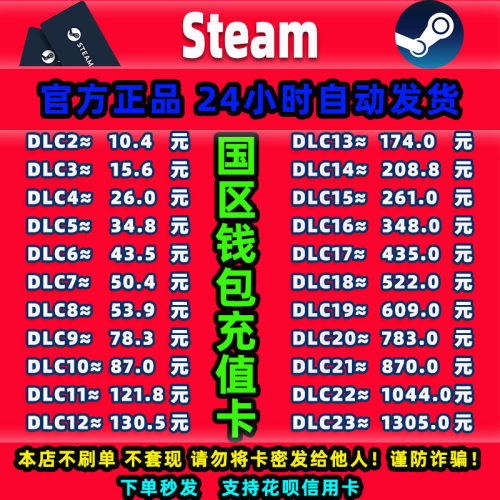 Steam中国区钱包充值卡