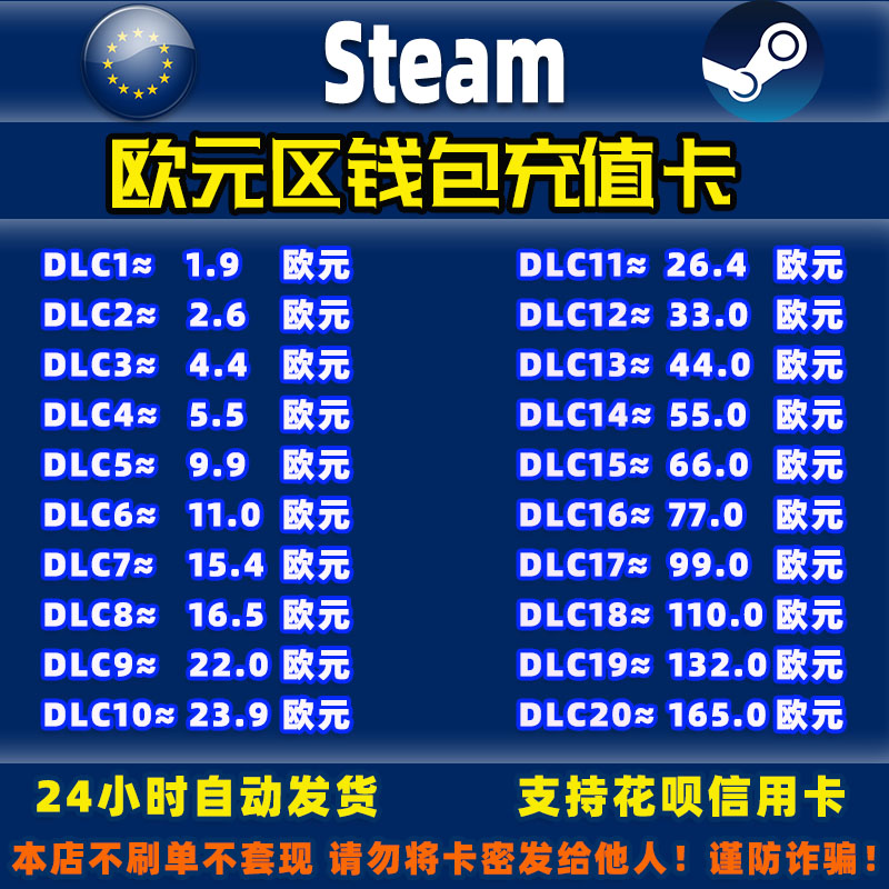 Steam欧元区充值卡钱包充值码图片