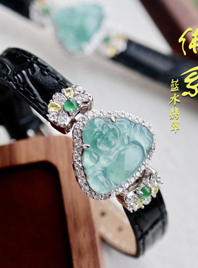 天然翡翠纯银豪镶佛公手表