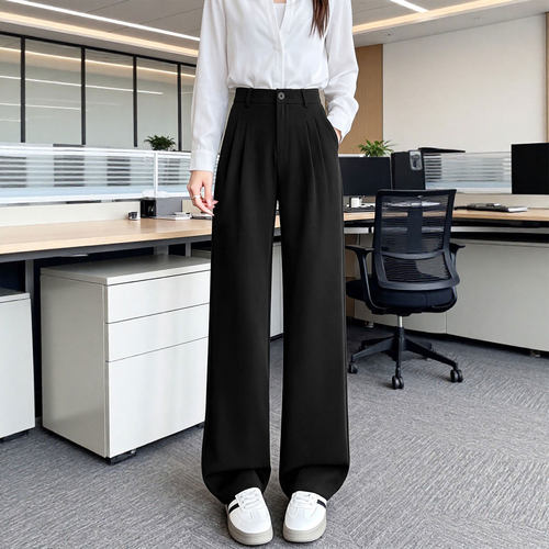黑色西装裤女夏季薄款胖mm大码高级感垂感宽松休闲冰丝阔腿长裤子
