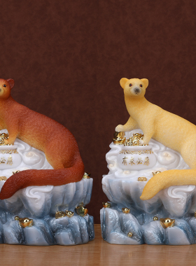 黄鼠狼摆件仙家黄大仙佛堂真身神像招财供奉东北合成汉白玉家用