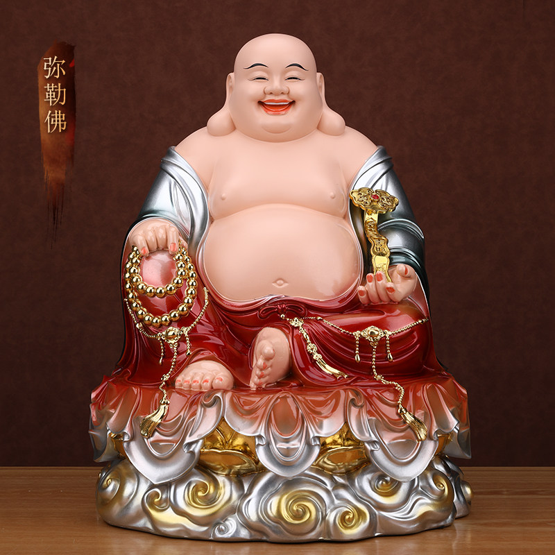 弥勒佛菩萨佛像大肚开心笑佛家用客厅办公司店铺供奉招财树脂摆件