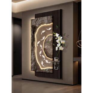 轻奢中式入户玄关装饰画进门九鱼图岩石水培走廊过道尽头壁挂画