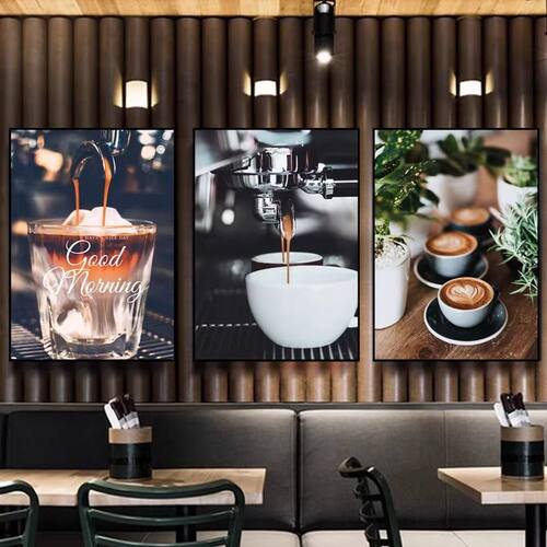 工业风咖啡厅装饰画咖啡豆挂画拿铁拉花Coffee馆墙西餐厅休闲壁画