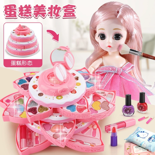 Косметическая игрушка, комплект, помада, детские румяна, база под макияж для принцессы, подарочная коробка, лак для ногтей, 2023