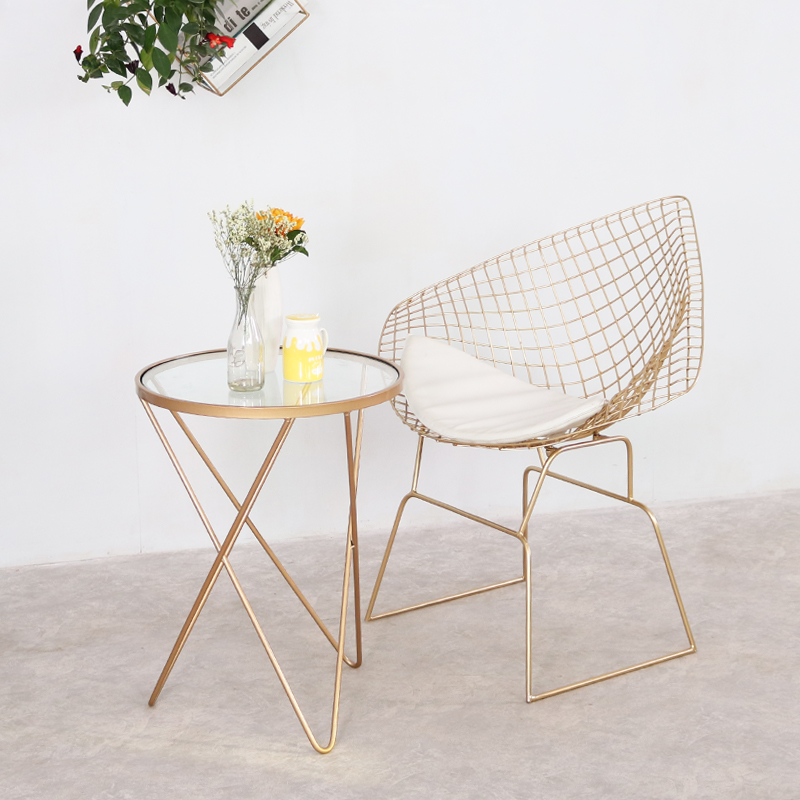 北欧客厅沙发边几角几简约现代创意玻璃铁艺茶几金色小圆桌小茶桌