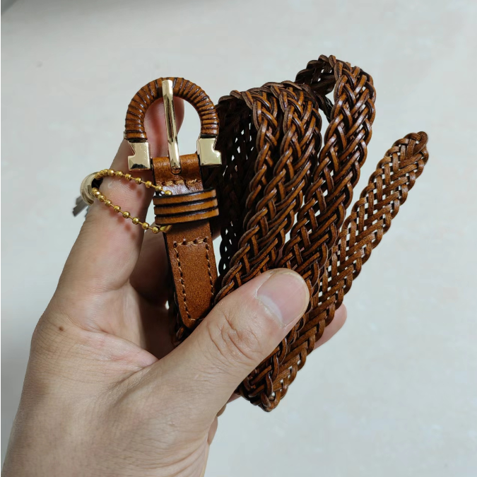 超细二层皮女士编织女士牛皮皮带