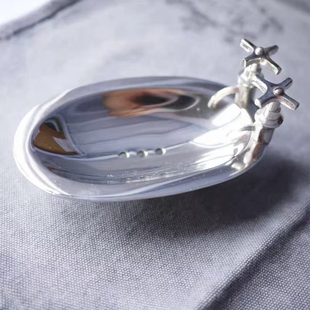 印度进口工业风美式铜质银色小浴缸卫浴用品香皂肥皂盒碟盘