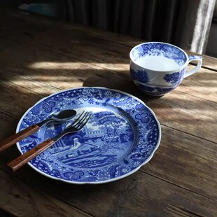 英国Spode青花复古castle城堡餐盘italianblue大口麦片杯咖啡杯