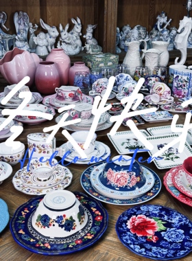 〓直播特价1〓繁花似锦花鸟餐盘碗咖啡杯碟茶壶花瓶摆件好物推荐