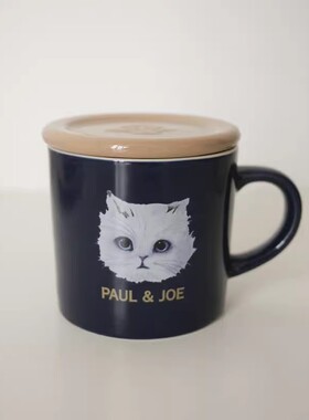 出口日本陶瓷可爱小猫咪蓝色咖啡杯马克杯水杯盖杯