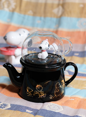 日单原装史努比snoopy花生狗金标特别版陶瓷茶壶印花玻璃杯套装