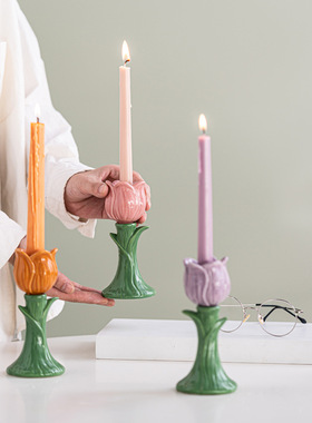 北欧风陶瓷花朵烛台桌面装饰摆件