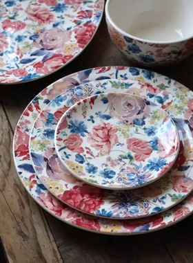 美国Pier1新品陶瓷釉下彩繁花春季餐盘套沙拉碗椭圆鱼盘