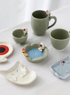 日本鬼太郎眼珠老爹茶杯咖啡杯马克杯水杯收纳盒笔筒烟灰缸筷架