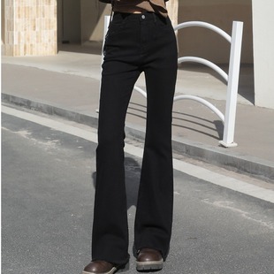 休闲百搭喇叭裤 高腰提臀牛仔裤 时尚 显瘦时髦微喇叭裤 女春秋冬修身