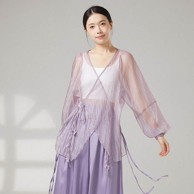 古典舞蹈服飘逸长袖女夏季外搭薄款纱衣罩衫中国现代舞练功服上衣