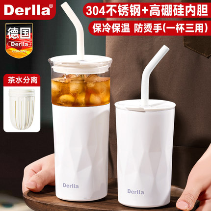 高硼硅玻璃水杯子双层隔热冷饮料咖啡牛奶吸管果汁奶茶带盖大容量