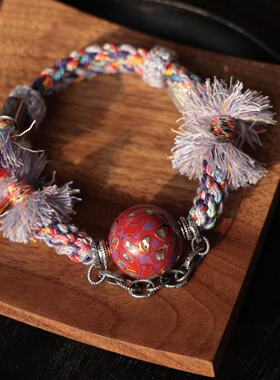 九紫离火镙掉大漆珠手绳搭配三七银配饰SH