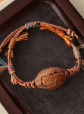 橄榄核两个好朋友牛皮手绳SH