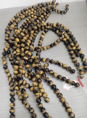 天然品质好黄虎眼石10-12毫米半成品长链散珠diy手链项链配珠饰品