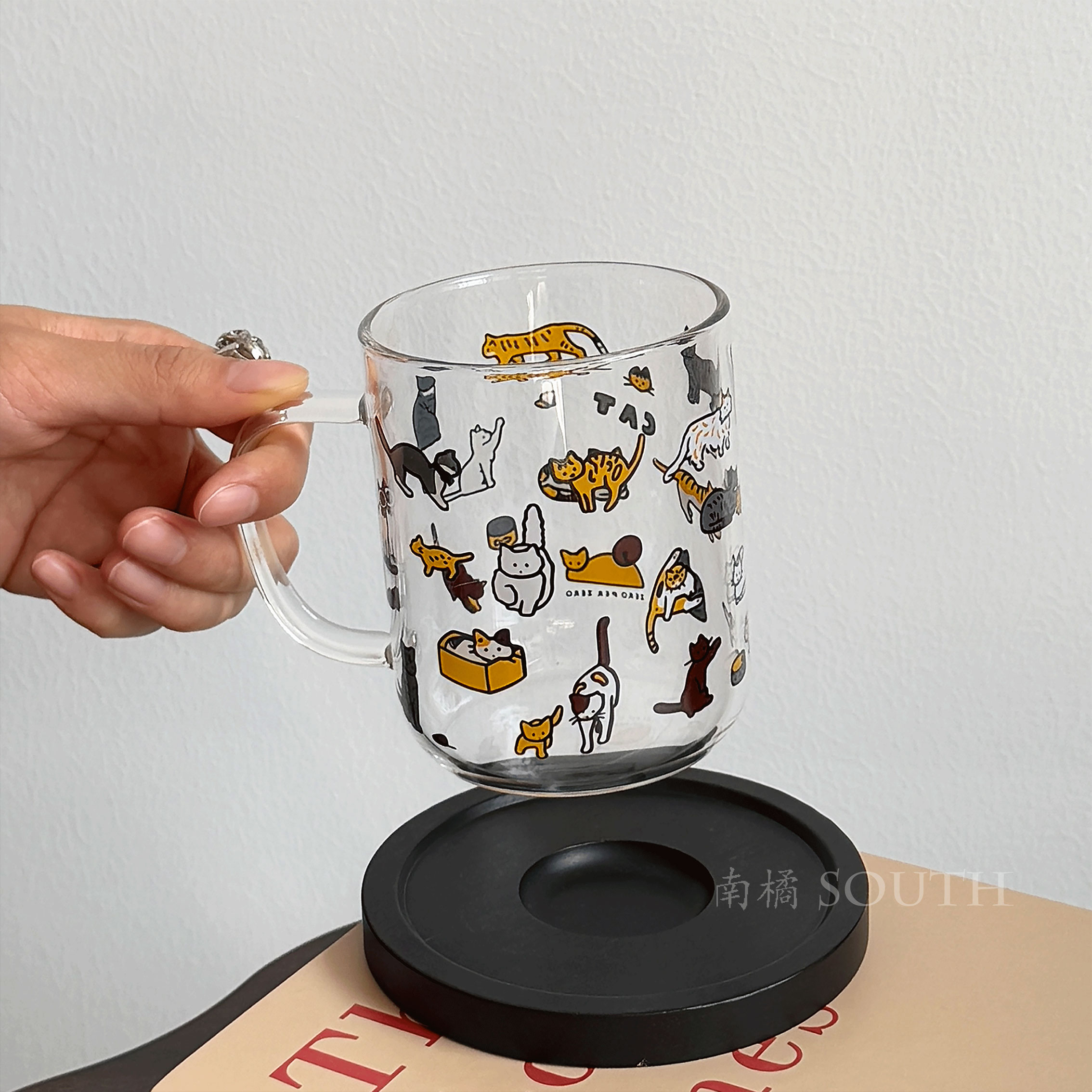韩国插画ins风可爱猫咪玻璃杯