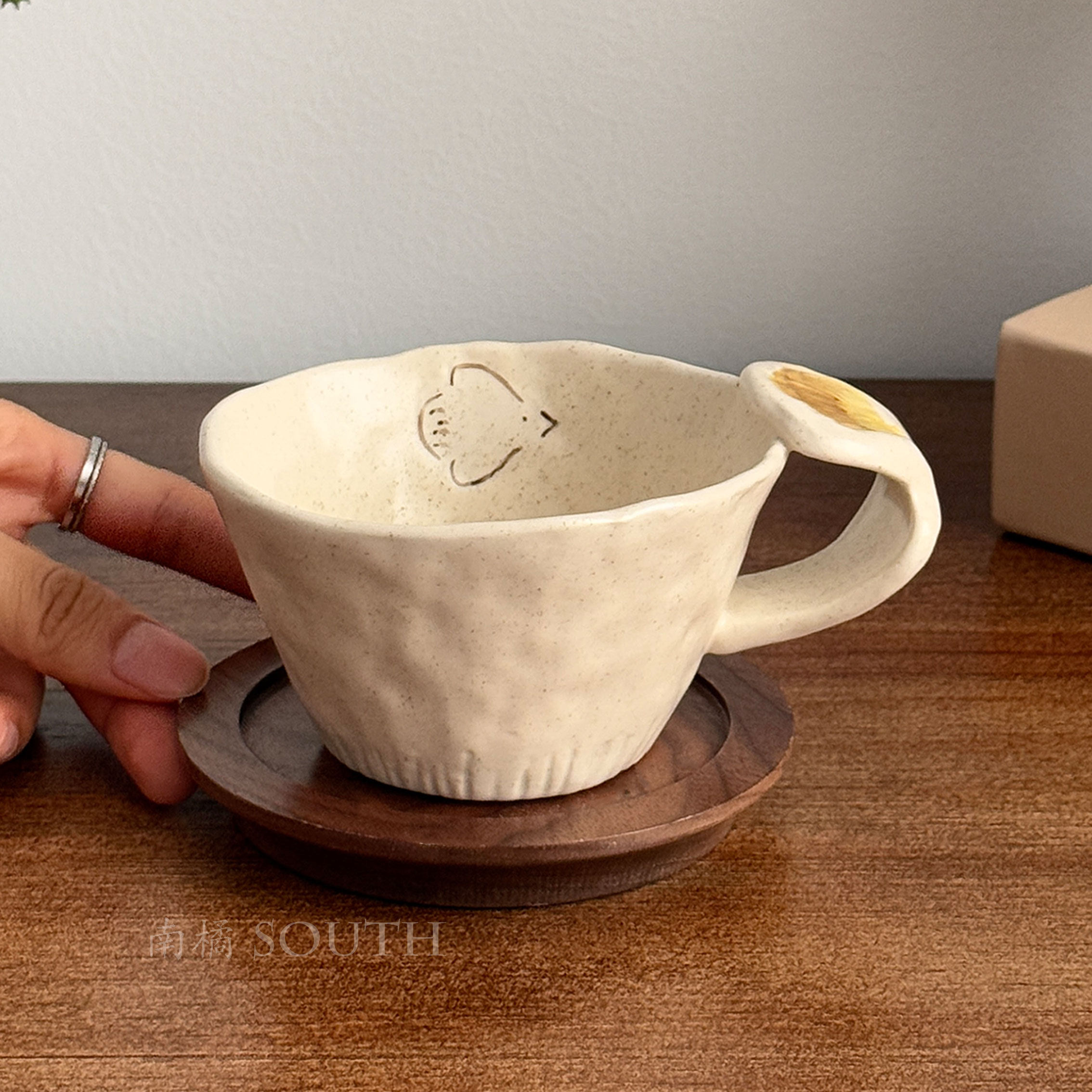 复古粗陶手作泥上花语飞鸟咖啡杯陶瓷马克杯日式拉花拿铁杯子礼物