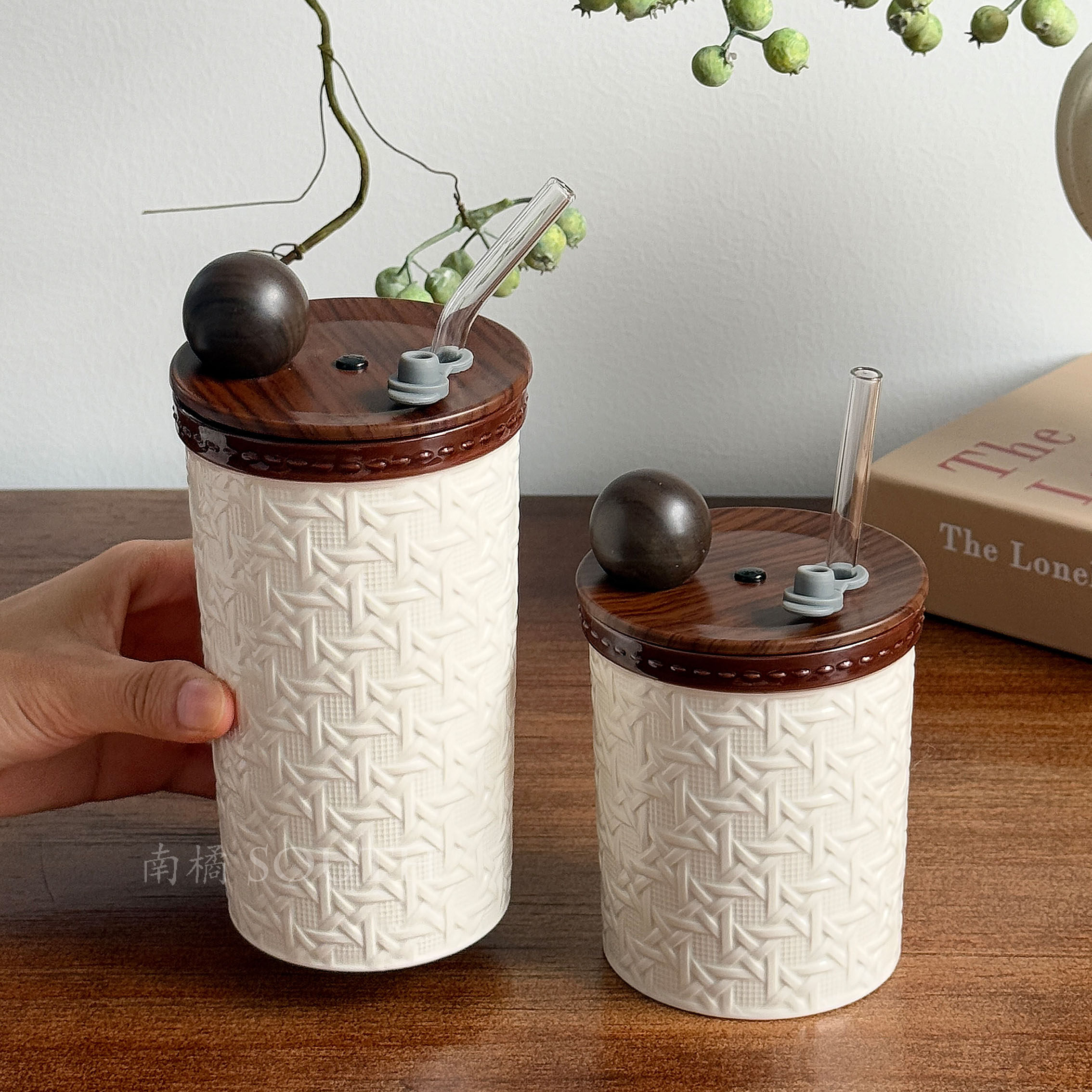 复古棕轻奢创意藤编纹陶瓷杯马克杯高颜值吸管杯随手杯水杯果汁杯,餐饮具,瓶/罐,淘宝优惠券,粉丝福利购,淘宝优惠卷