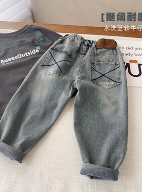 儿童水洗蓝牛仔裤春秋新款软牛仔裤子中大童固色牛仔长裤25072