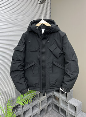 工装连帽棉服男士冬季新款加厚多口袋户外冲锋衣潮牌加棉夹克上衣