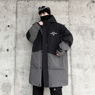 2025冬季新款中长款大码羽绒服男加厚保暖防寒服工装商场连帽外套