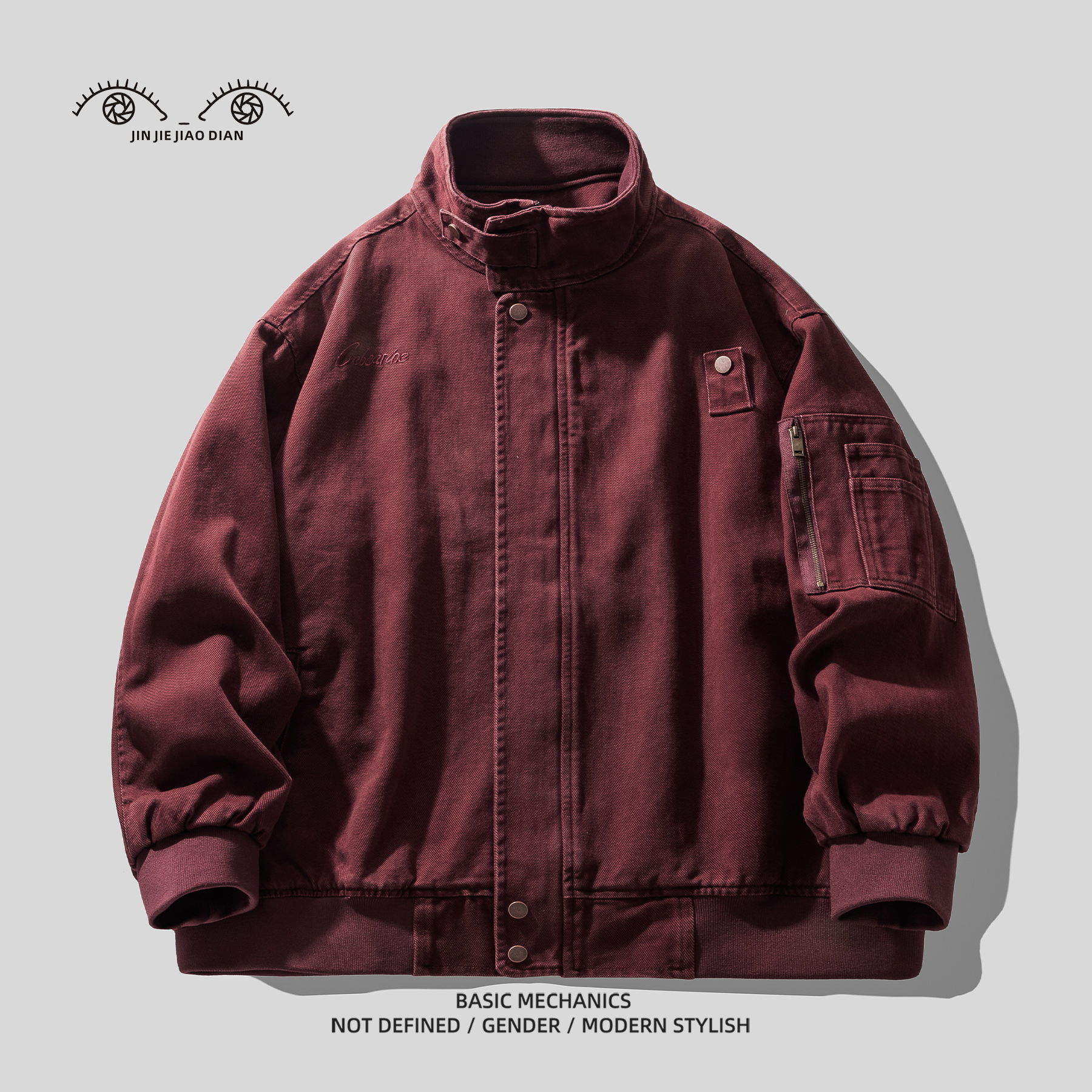 Greece深酒红复古重磅纯棉水洗工装外套男士春秋季美式休闲夹克男