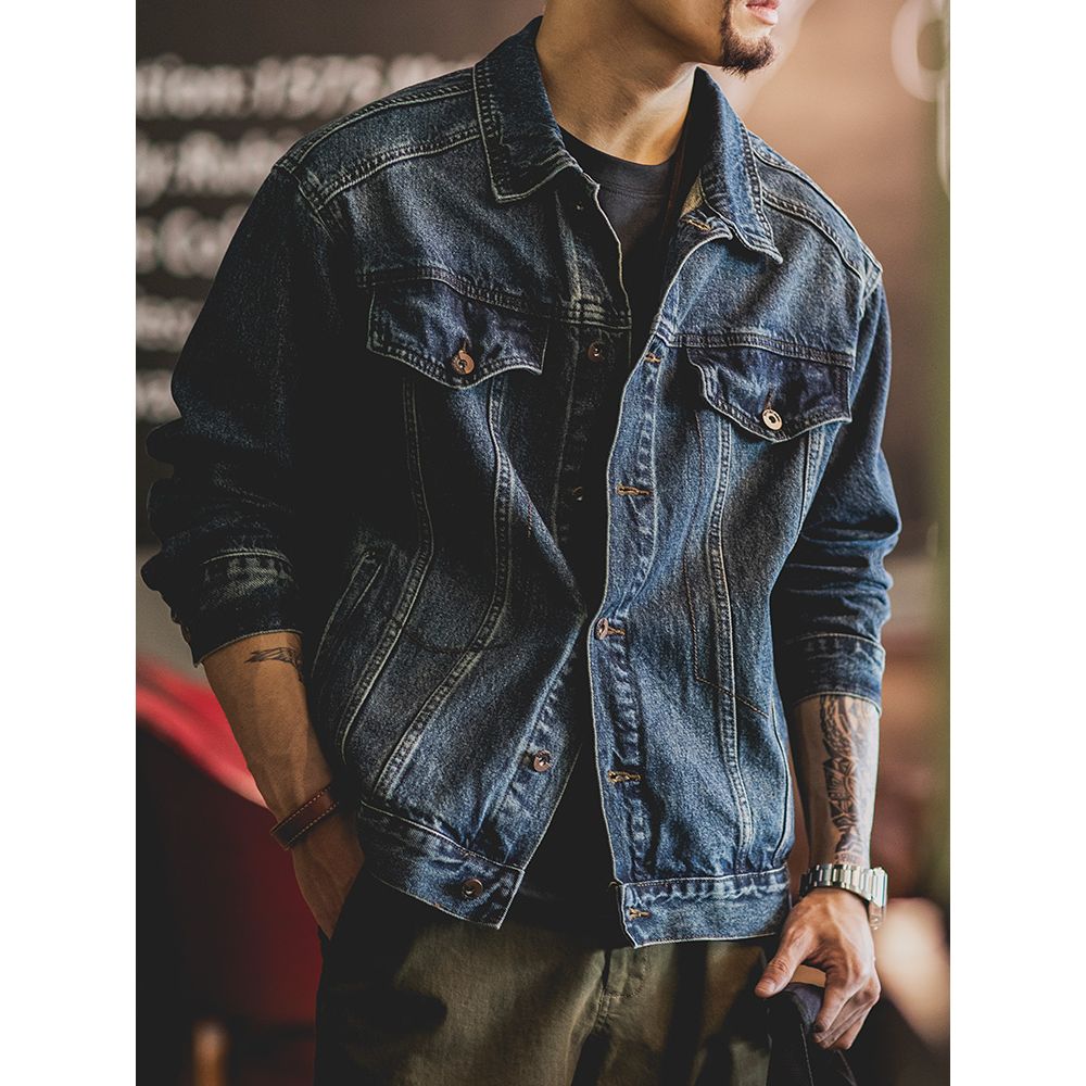 美式复古水洗蓝色牛仔外套男2025秋季新款阿美咔叽宽松工装夹克潮