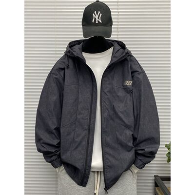连帽冲锋衣男士春秋季装大码胖子青少年oversize休闲运动夹克外套