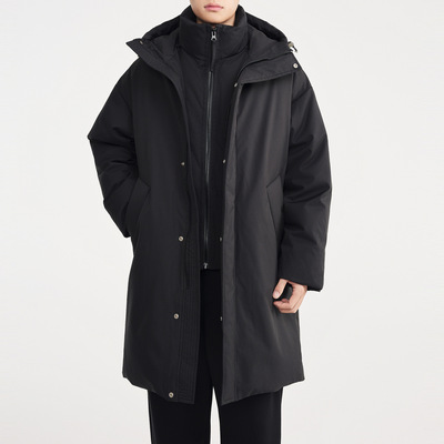 黑择明冬季新款高级感连帽中长款派克羽绒服男士通勤加厚保暖外套