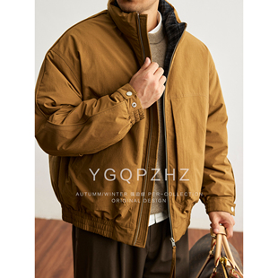 Paris老钱风复古蓬松90鸭绒格纹立领羽绒服男士冬季新款保暖外套