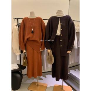 半身裙套装 Y.JIA 针织开衫 软糯迷人灯笼袖 伊嘉2025十三行秋冬款