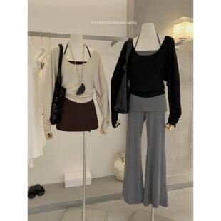 T恤 四件套装 挂脖背心 微喇休闲裤 包臀半身短裙 Y.JIA伊嘉U领长袖