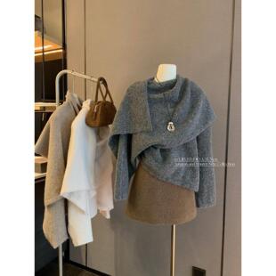 Y.JIA 女秋冬小众圆领宽松毛衣 伊嘉十三行设计感披肩假两件针织衫