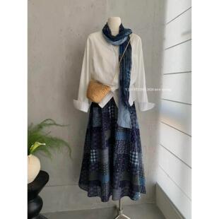 小众拼接印花半身裙套装 旅游穿搭休闲度假防晒罩衫 女 伊嘉 Y.JIA