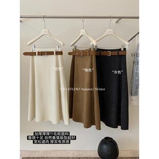 加厚毛呢半身裙女秋冬气质高腰垂感a字伞裙 十三行韩版 Y.JIA 伊嘉