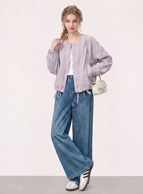 秋季浅紫短款PU皮衣女休闲百搭