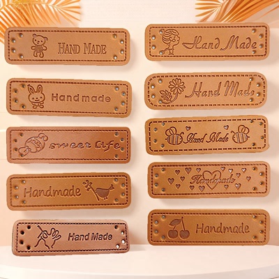 小皮标手工diy皮革PU压花标签卡通图案包包帽子围巾皮标配件配饰