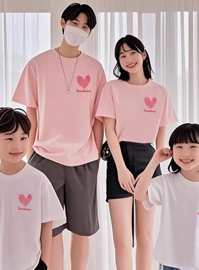 100%纯棉全家亲子装夏t恤母女装