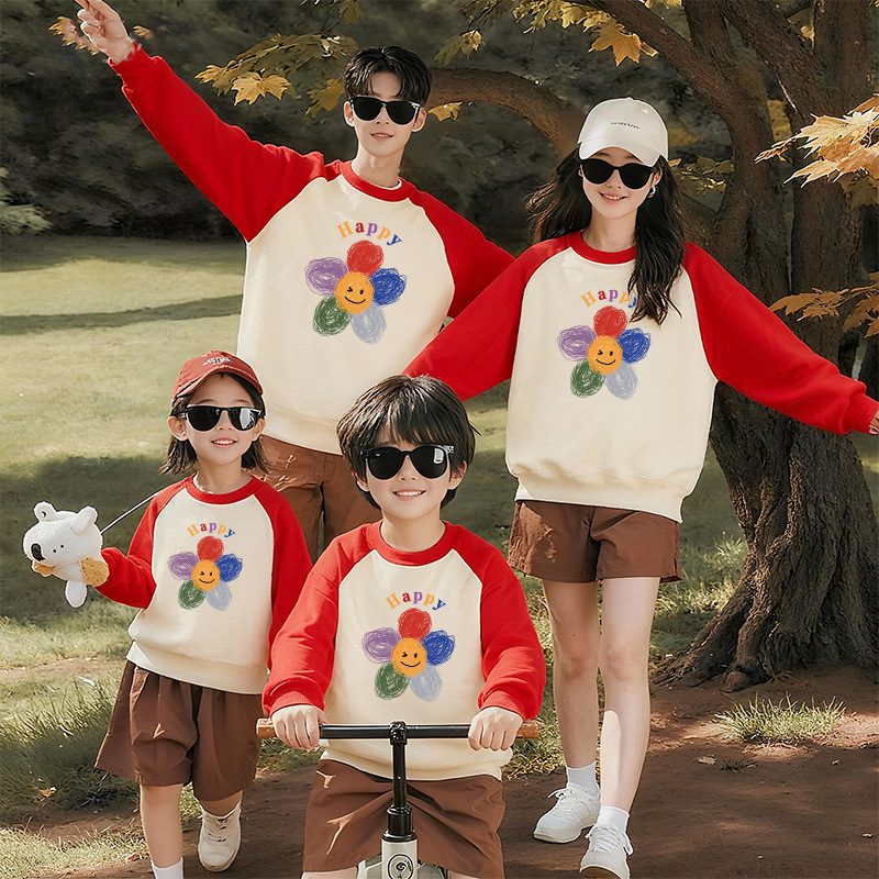 太阳花亲子装一家三口加绒卫衣