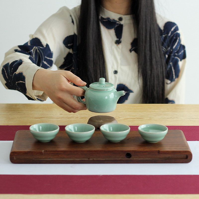 龙泉青瓷玉德家东音窑中华老字号一壶四杯玲珑茶具商务礼品