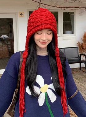 甜美可爱流苏秋冬毛线帽显脸小