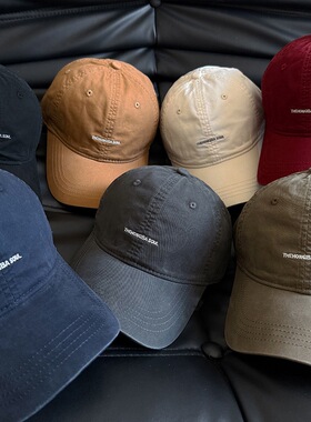 韩版简约字母棒球帽子男女情侣四季百搭显脸小软顶大头围鸭舌帽