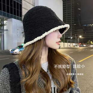 时尚 百搭渔夫帽日系显脸小水桶帽子 INS女毛绒绒针织帽秋冬季 韩版