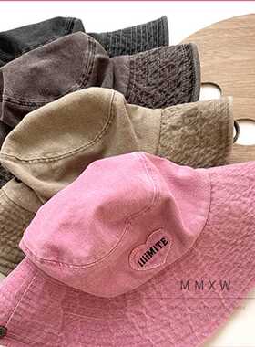 登山太阳帽子防晒渔夫帽遮阳韩版粉色爱心字母女牛仔遮脸骑车户外